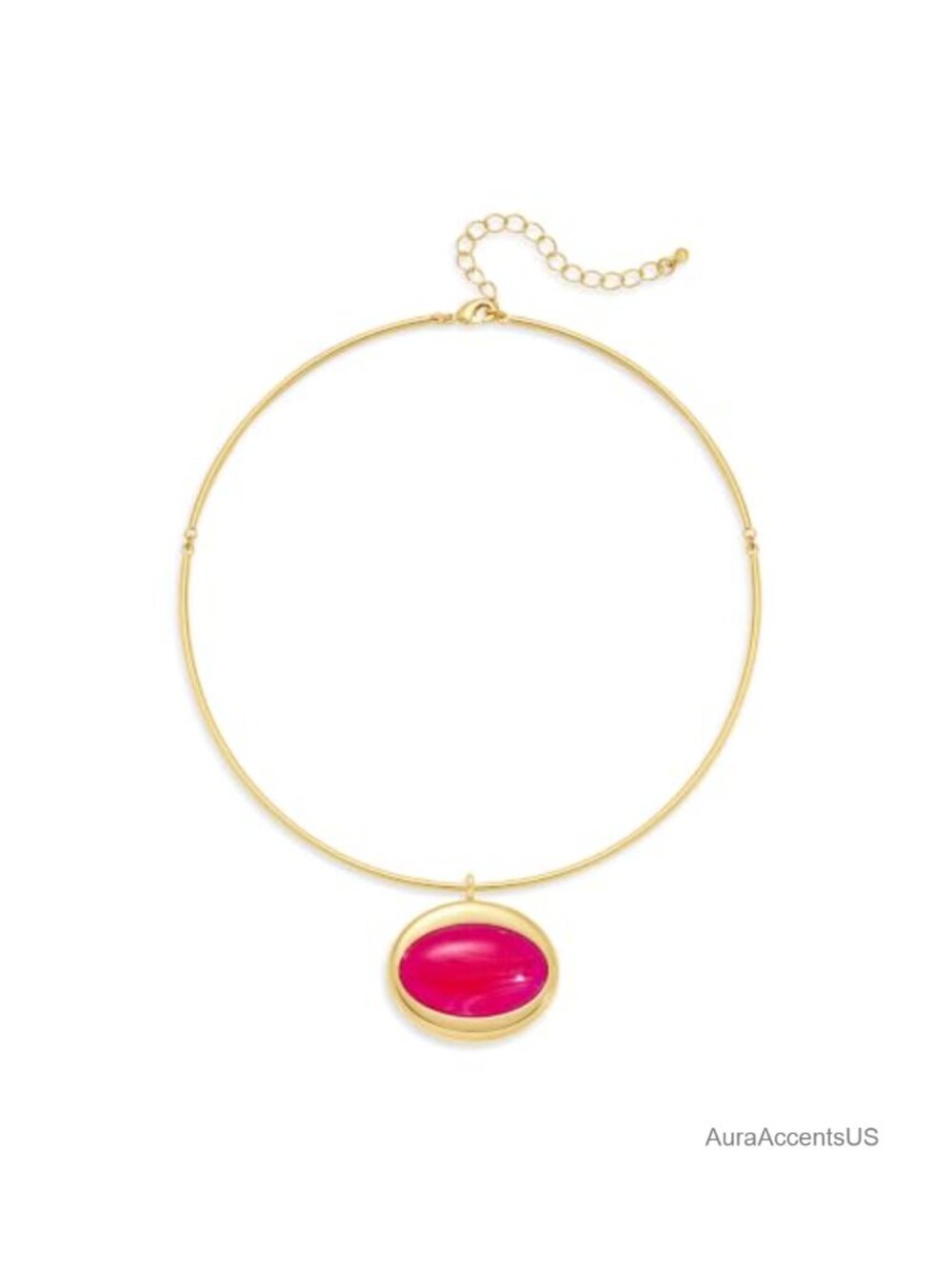 Gold Choker Necklace with Oval Pink Pendant